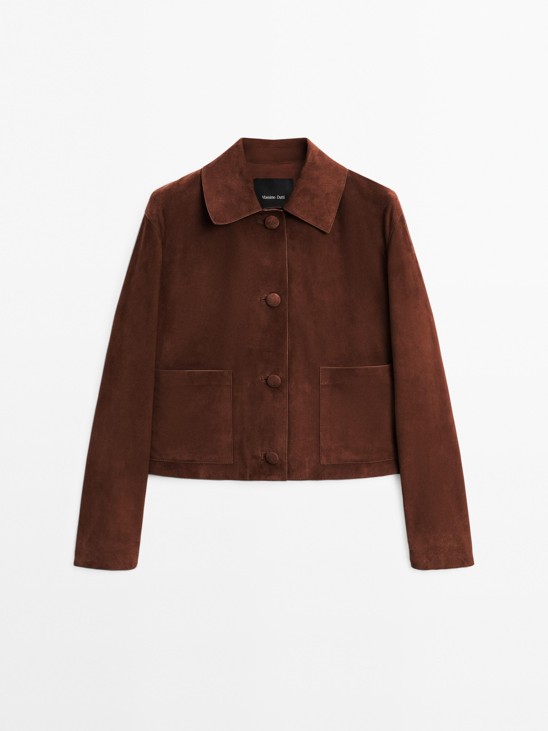 Cropped suede leather-lined jacket with buttons · Brown · Bags And Backpacks | Massimo Dutti | Massimo Dutti UK