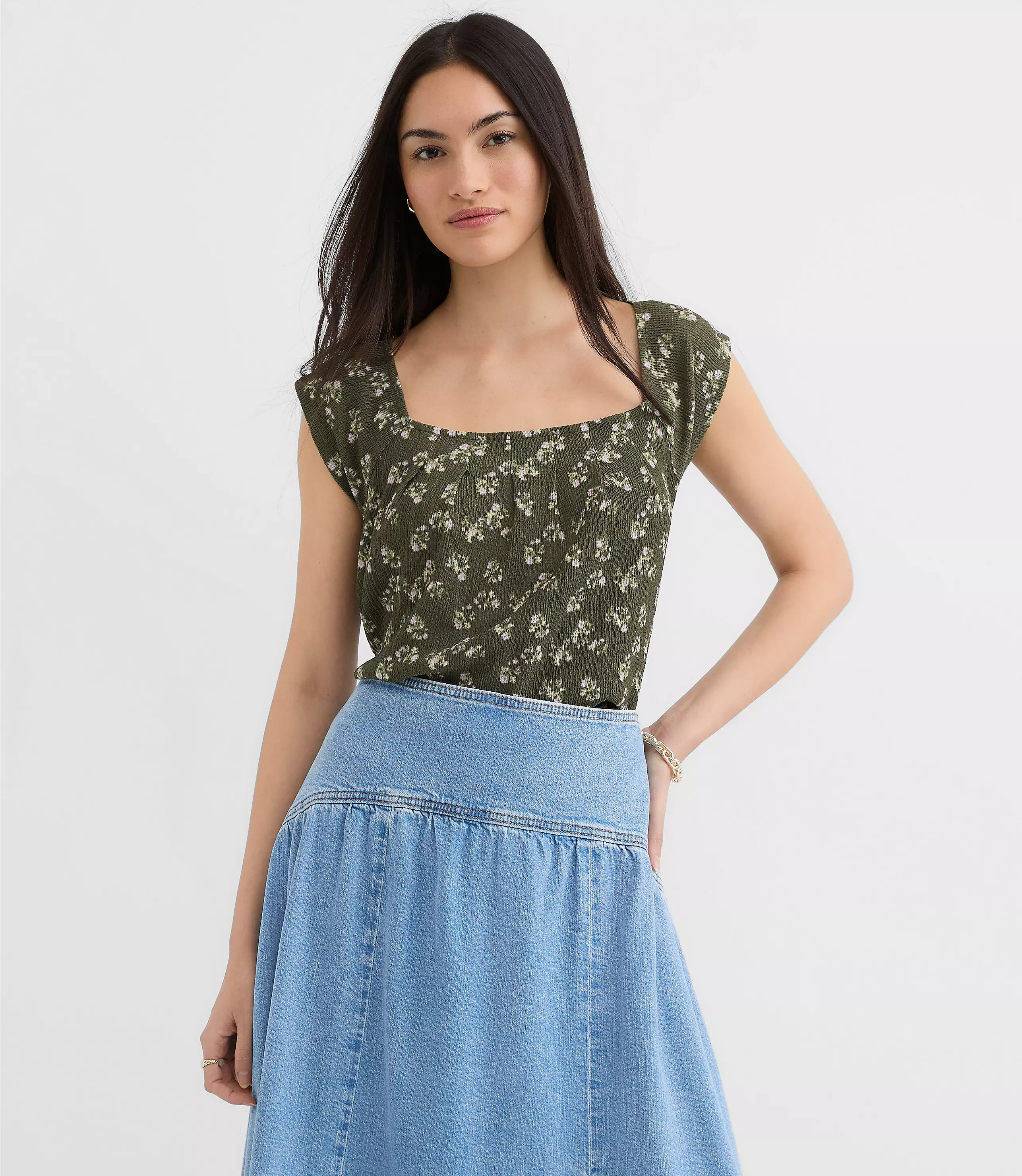 Floral Square Neck Top | LOFT