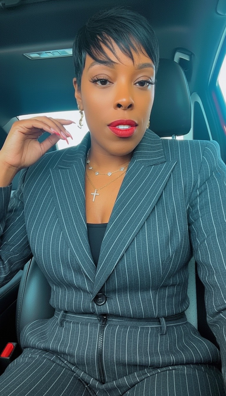 The classic pinstripe blazer suit has been reimagined with power shoulders, a modernized formed-fit, notched collar and lapel, front button closure, and pocket detail. Style with our matching wide-leg pant, leggings and more.

Complement your power suiting collection with our pinstripe wide-leg pant. Designed with an adjustable waist for your waist preference, pocket details, and front zipper with hook and eye closures. Style with our matching vest and/or blazer to create iconic looks.

#LTKgrwm #LTKValentine #LTKdayinmylife