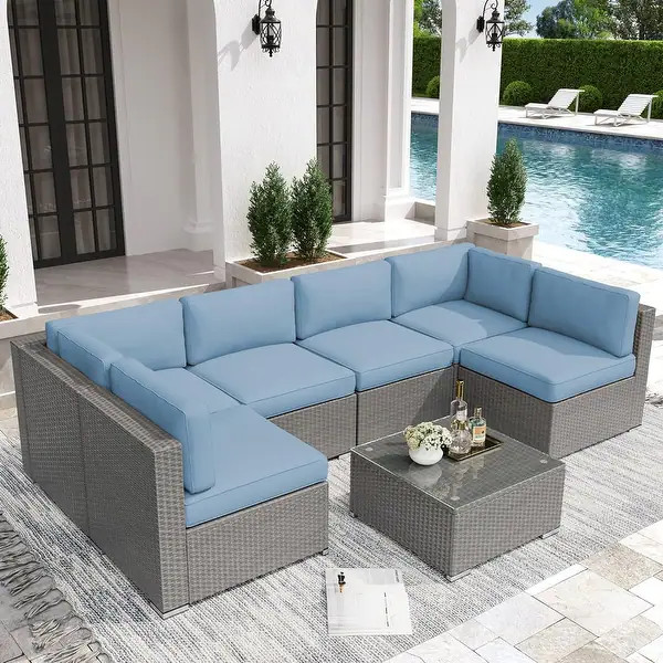 7-Piece Wicker Outdoor Patio Conversation Furniture Sets, Sectional Sofa Seating Set with Coffee ... | Bed Bath & Beyond