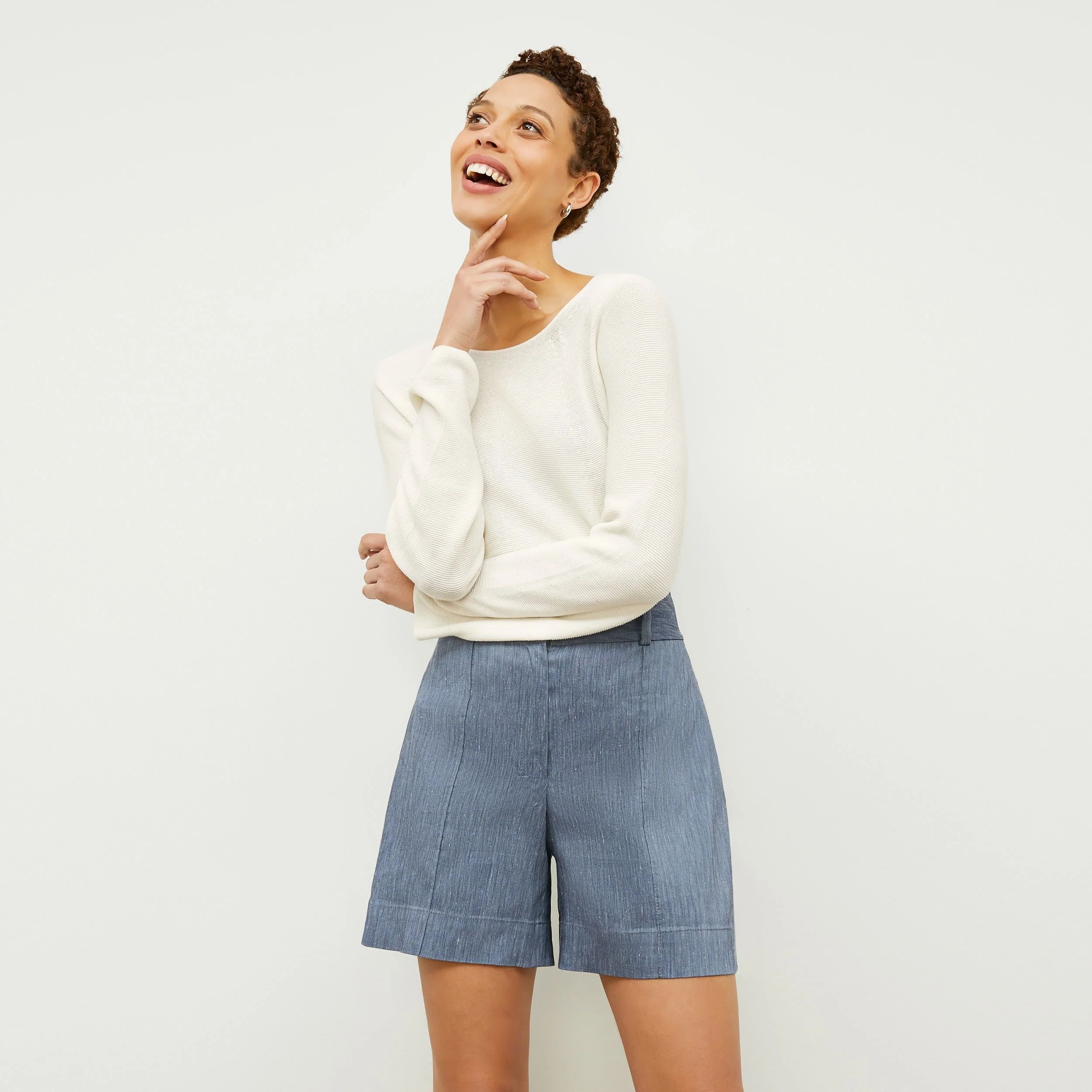 Caitlin Short - Slubbed Stretch Linen :: Dark Chambray | MM LaFleur