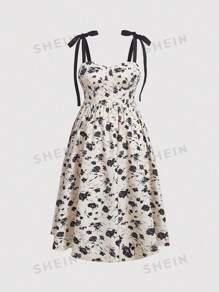 SHEIN MOD Plus Floral Print Tie Shoulder Cami Dress | SHEIN