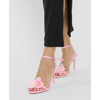 Mica Pink Satin & Pink Orchid Barely There Stiletto Mid Heels | Public Desire