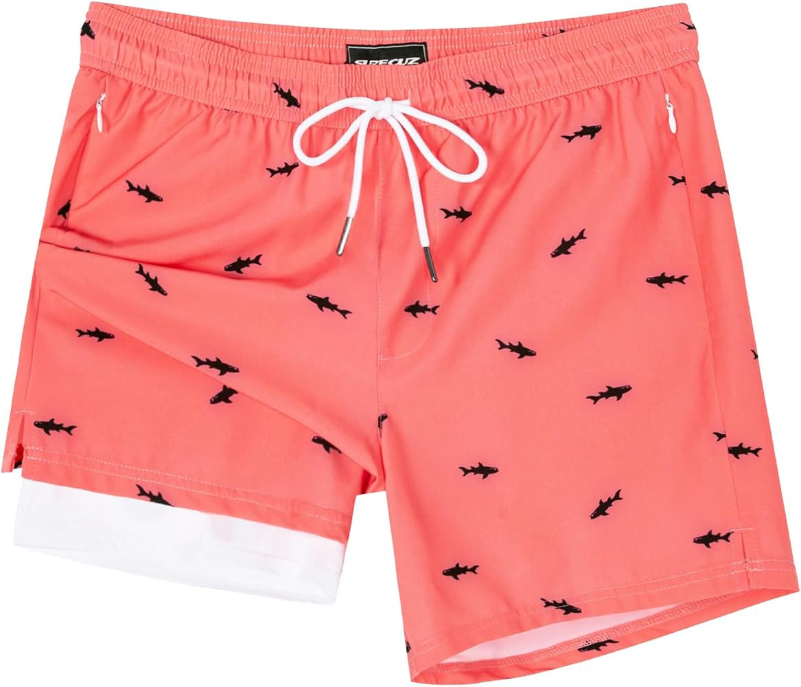 SURF CUZ Mens Swim Trunks with Compression Liner Swimming Trunks 5 Inch Bathing Suit Zipper Pocke... | Amazon (US)