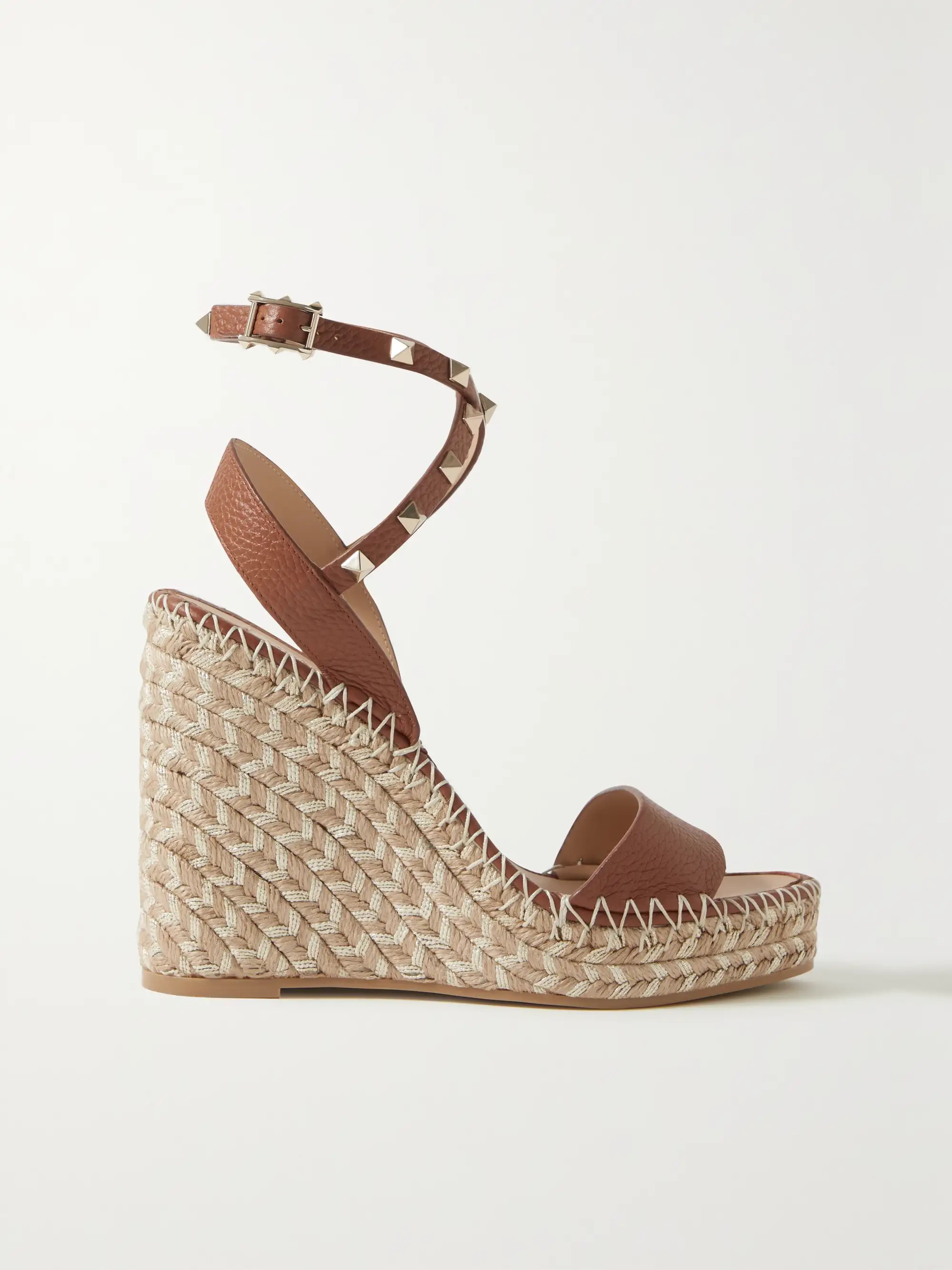 Rockstud leather espadrille wedge sandals | NET-A-PORTER (US)
