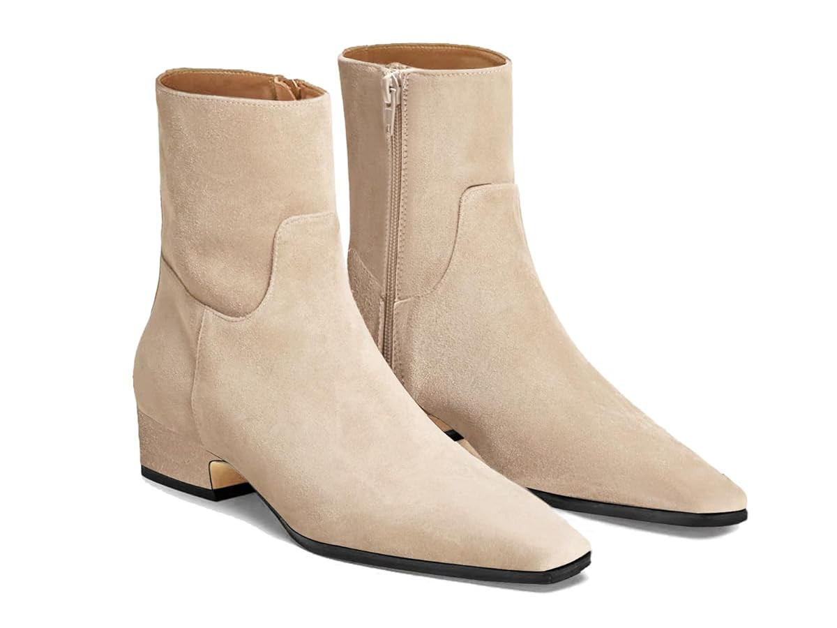 Coutgo Womens Booties Low Heel Ankle Boots Square Pointed Toe Chunky Heel Side Zipper Dressy Fall... | Amazon (US)