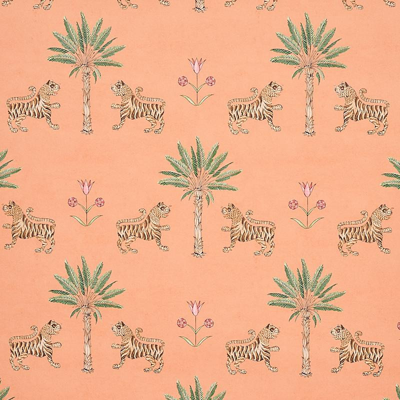 Schumacher Tiger Palm Crimson On Peach Wallpaper | DecoratorsBest