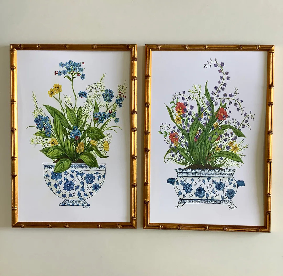 Chinoiserie Floral Watercolor Prints - Etsy | Etsy (US)