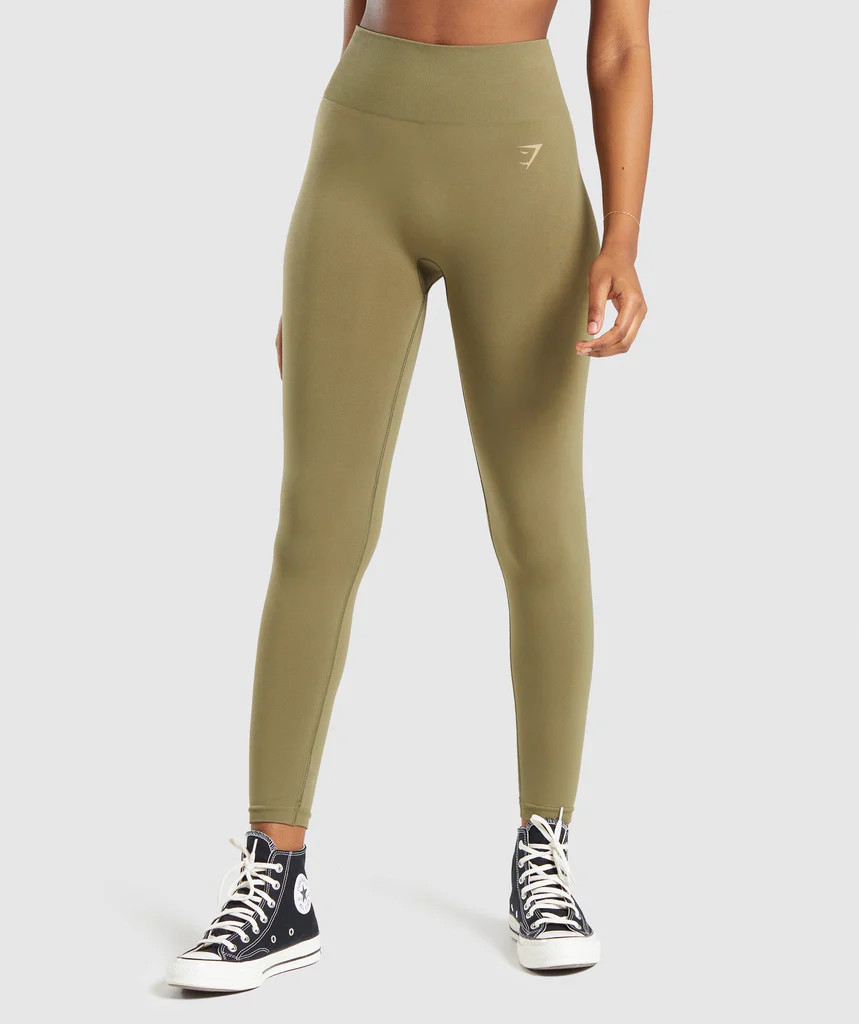 Gymshark Fit Seamless Mid Rise Leggings - Dark Green/Beige | Gymshark (Global)