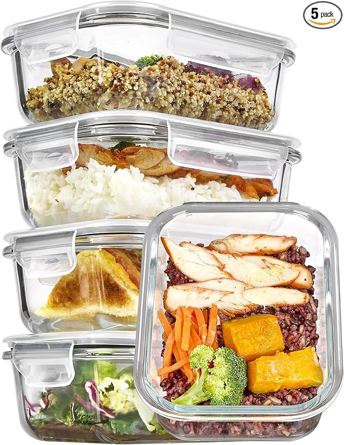 Vtopmart 5Pack 22oz Glass Storage Containers with Lids, Glass Meal Prep Food Container Sets with ... | Amazon (US)