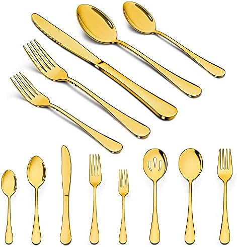 LIANYU 23-Piece Gold Silverware Set with Serving Utensils, Stainless Steel Gold Silverware Flatwa... | Amazon (US)