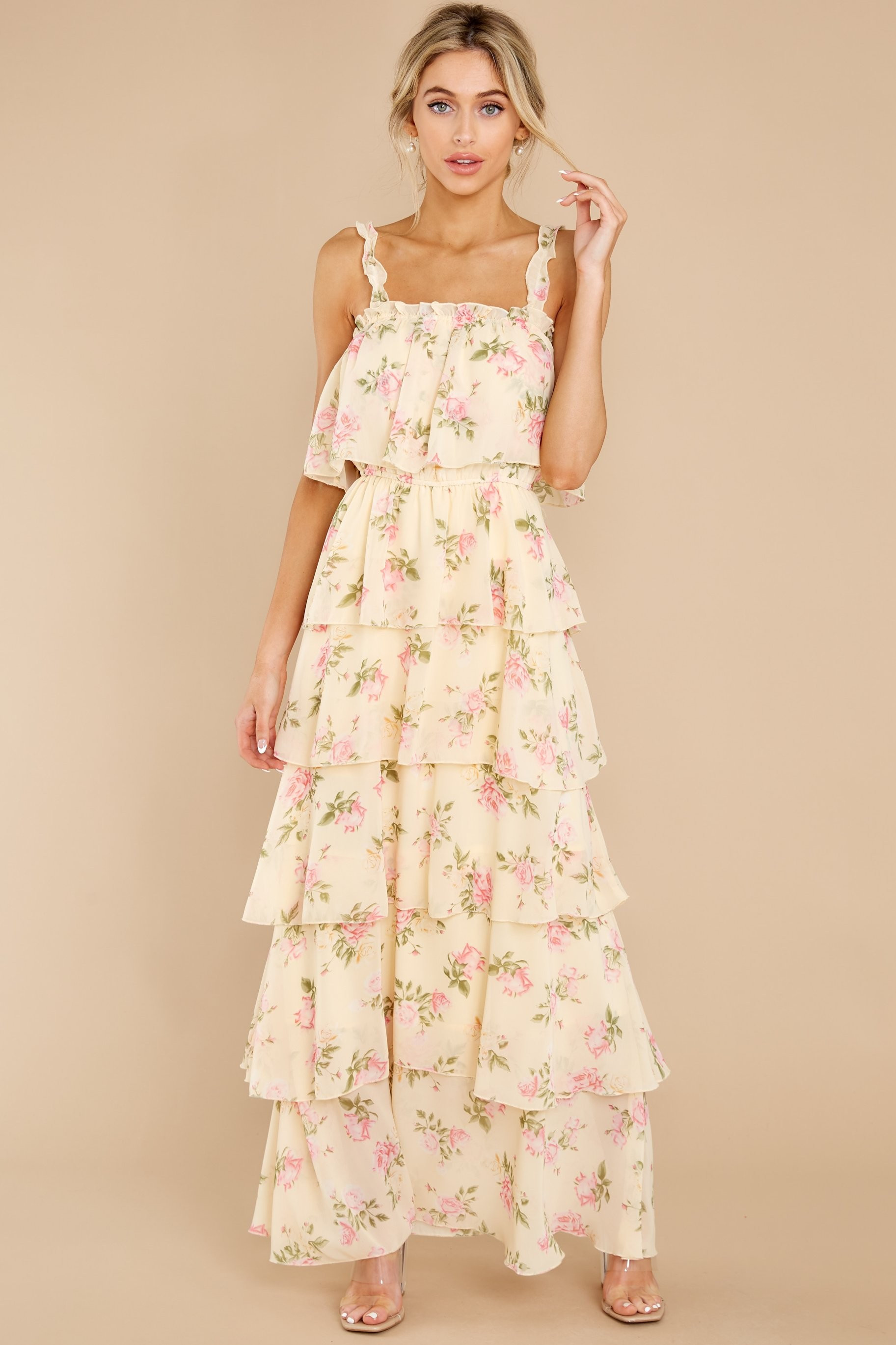 Make It Look Effortless Yellow Floral Print Maxi Dress | Red Dress 