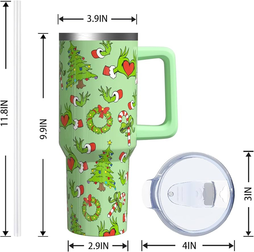 Christmas 40 Oz Tumbler with Lid Handle and Straw Merry Christmas Stainless Steel Double Walled V... | Amazon (US)