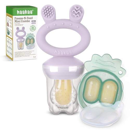 Haakaa Baby Fruit Food Feeder & Mini Freezer Nibble Tray Combo, Breastmilk Popsicle Molds for Baby Cooling Relief, BPA Free Silicone Feeder for Safe Infant Self Feeding, 4 Month+ (Lavender) | Amazon (US)