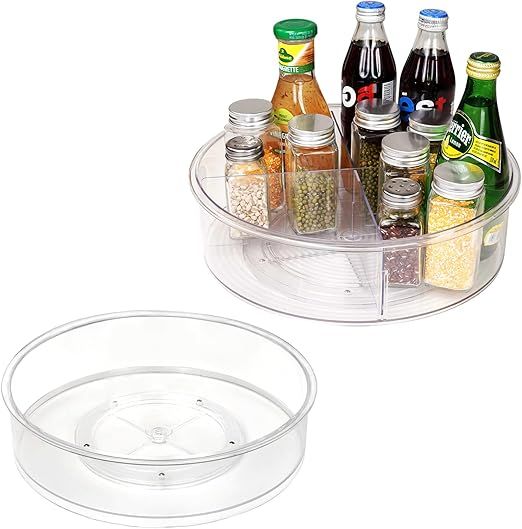2 Pack Puricon Clear Lazy Susan Turntable Organizer (12 Inch & 10"), Plastic Rotating Tray Home E... | Amazon (US)