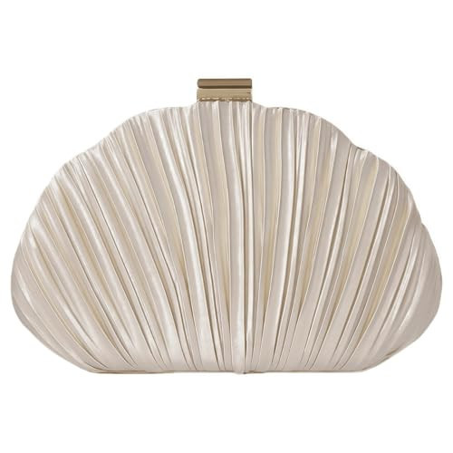 Saliheryin Shell Shaped Clutch Ruched Hard Shell Purse with Chain Strap Satin Evening Bag Wedding Purses for Women(Beige) | Amazon (US)
