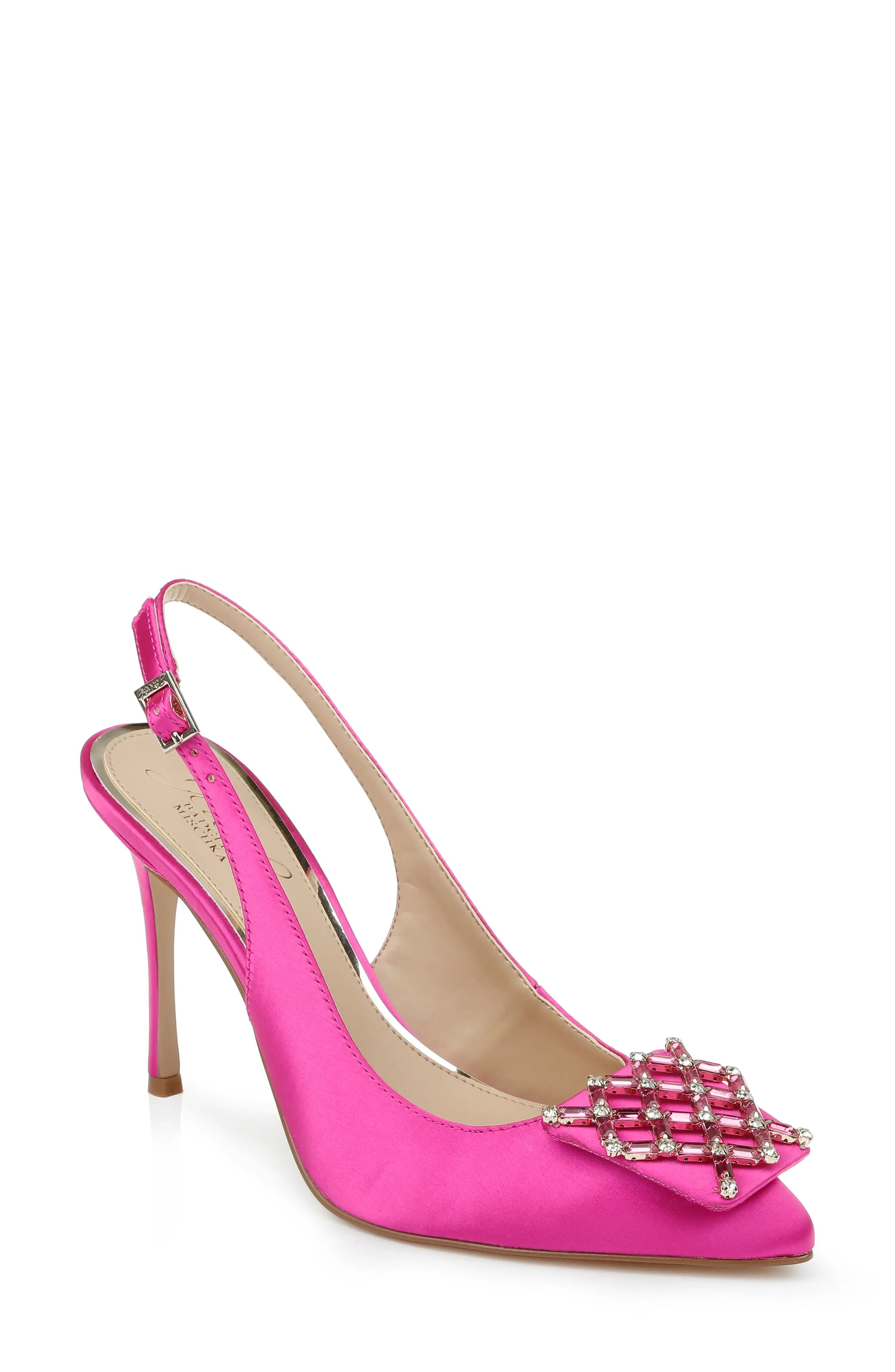 Jewel Badgley Mischka Lisbet Pointed Toe Slingback Pump in Neon Pink at Nordstrom, Size 6 | Nordstrom