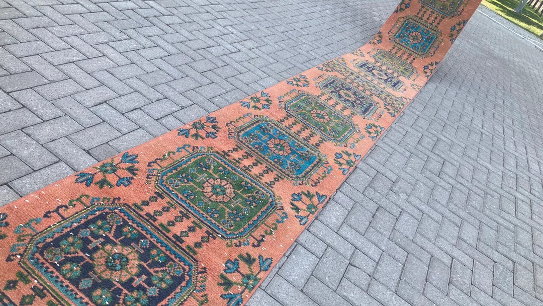 Extra Long Orange Runner Rug Oversized Boho Chic Vintage - Etsy | Etsy (US)