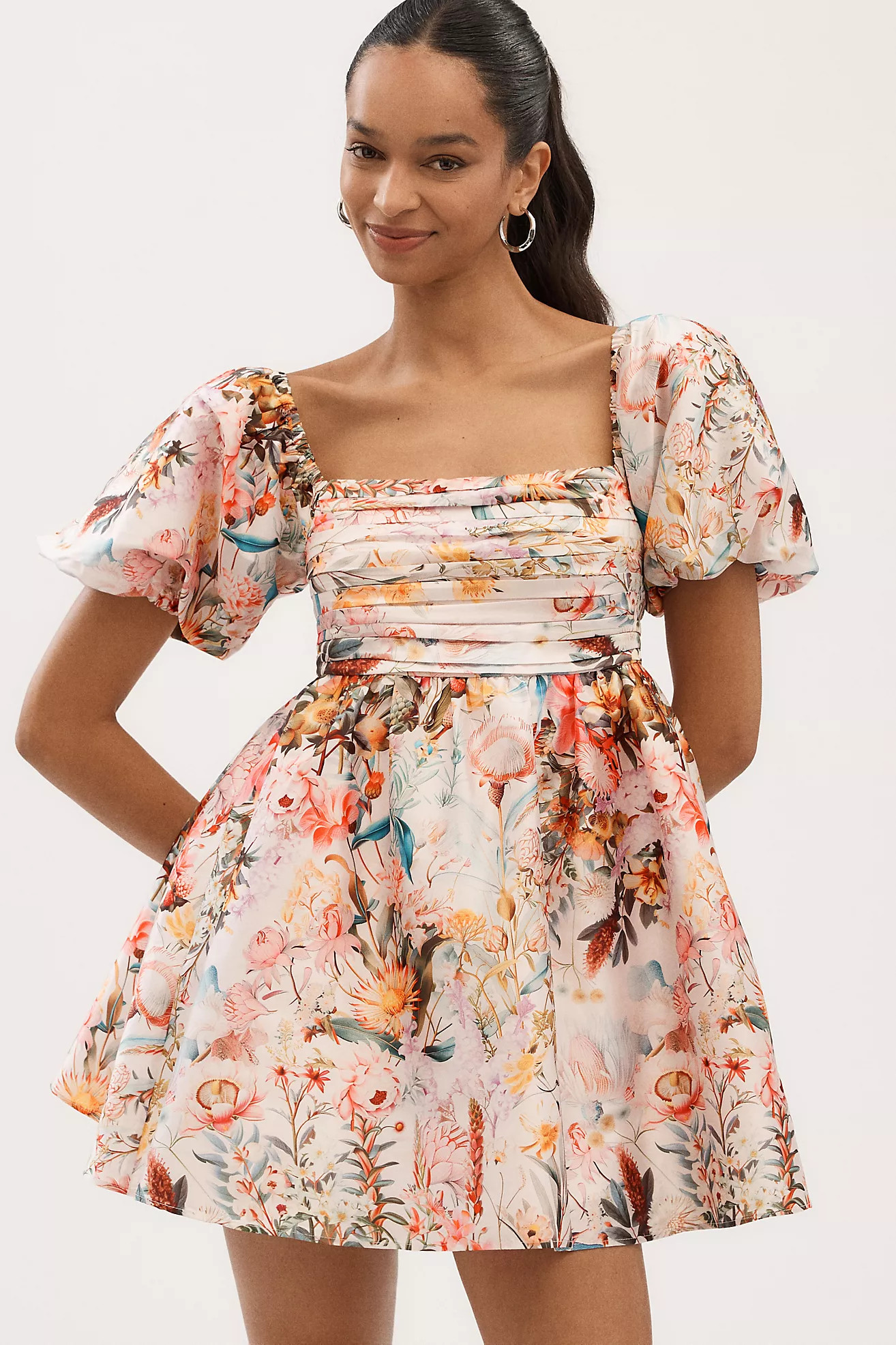 BHLDN Nina Puff-Sleeve Square-Neck Taffeta Mini Dress | Anthropologie (US)