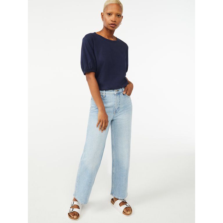 Free Assembly Women's Cropped Wide High Rise Straight Jeans - Walmart.com | Walmart (US)