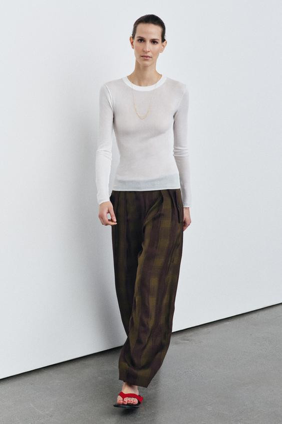 ZW COLLECTION FLOWING CHECK TROUSERS | Zara UK
