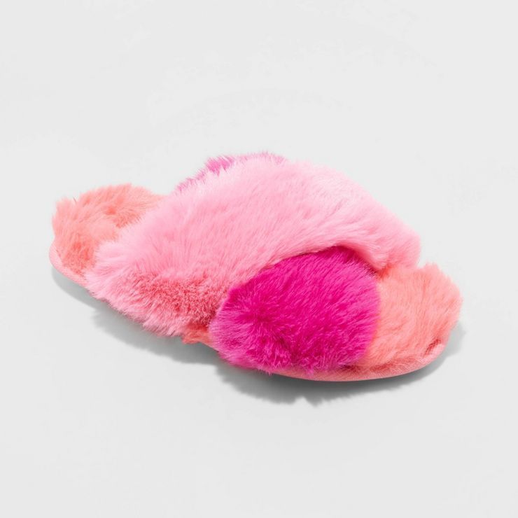 Girls' Brooklyn Crossband Fur Slippers - Cat & Jack™ | Target