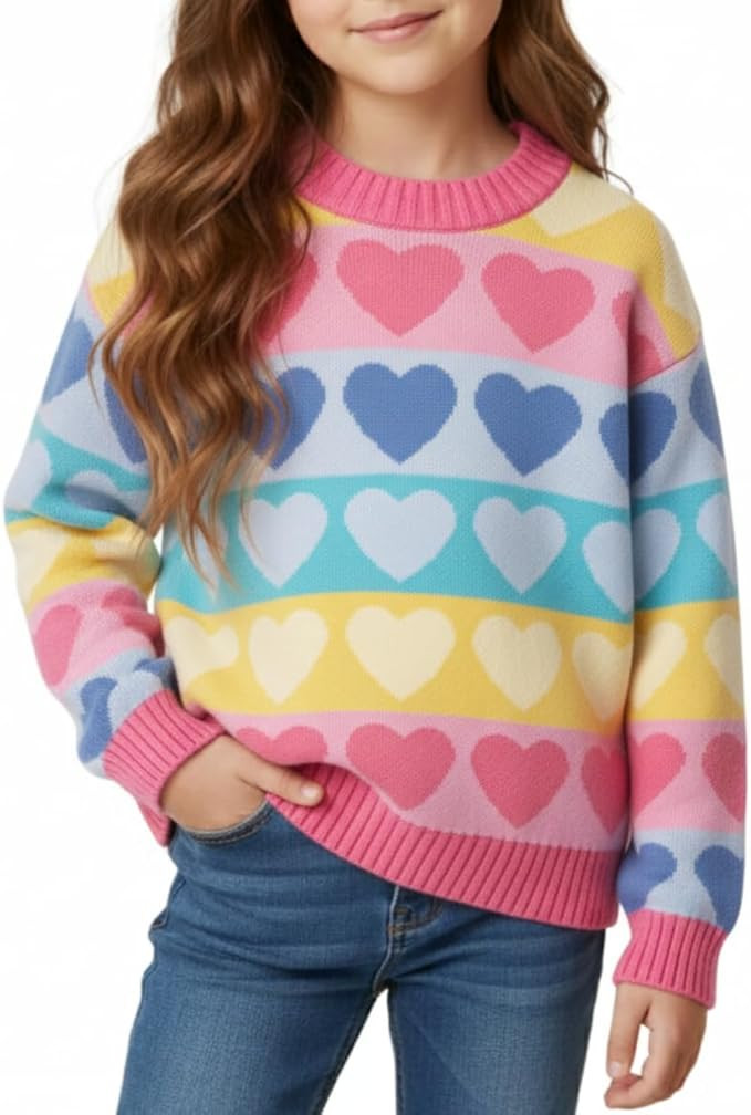 WELAKEN Girls Sweater Colorful Patterned Crewneck Long Sleeve Knit Pullover | Amazon (US)