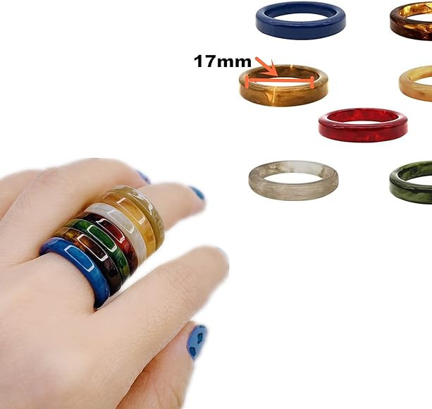 XHBTS 12 Pcs Resin Colorful Wide Thick Dome Knuckle Finger Stackable Joint Ring Retro Acrylic Tra... | Amazon (US)