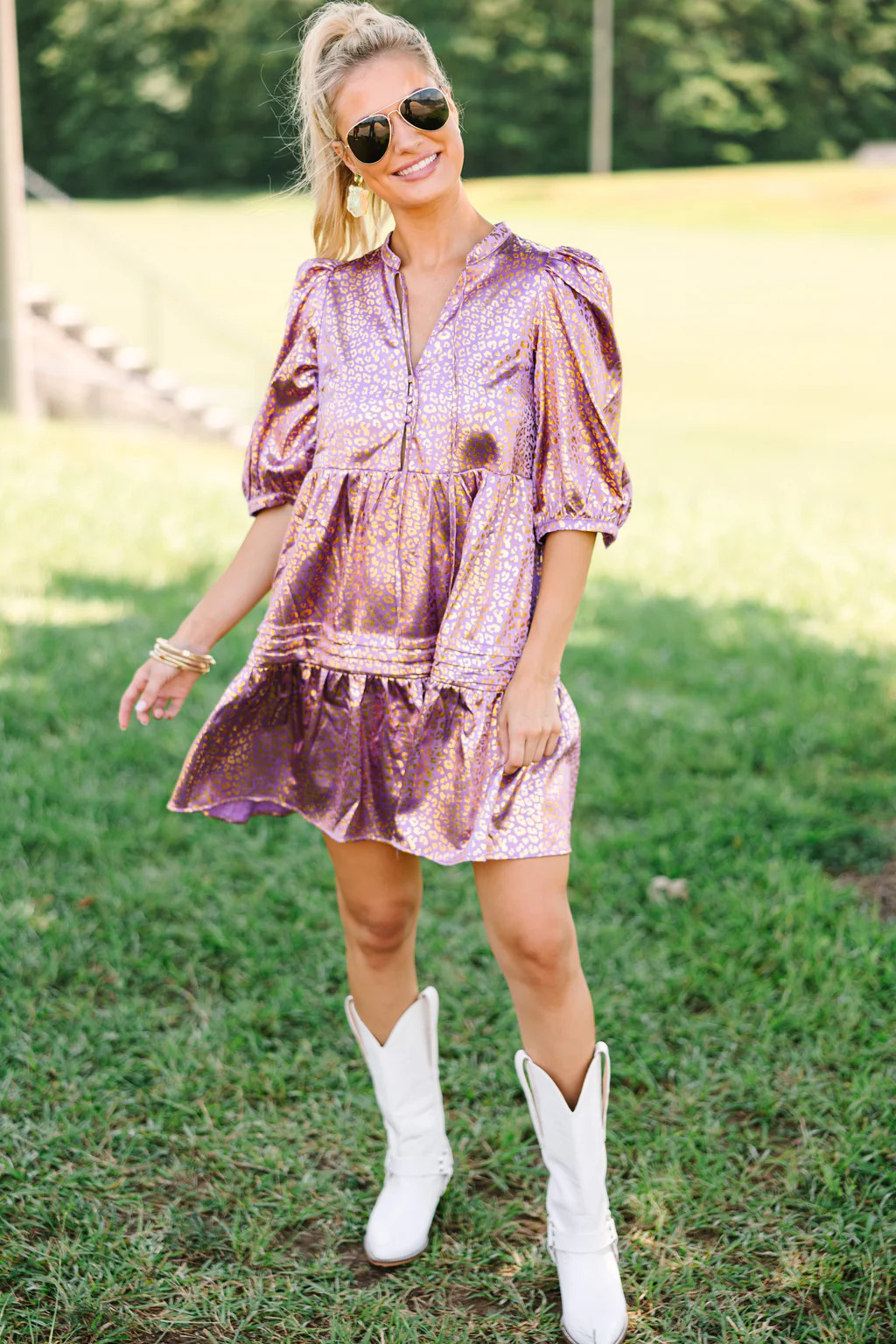 Lead You Home Lavender Purple Leopard Babydoll Dress | The Mint Julep Boutique