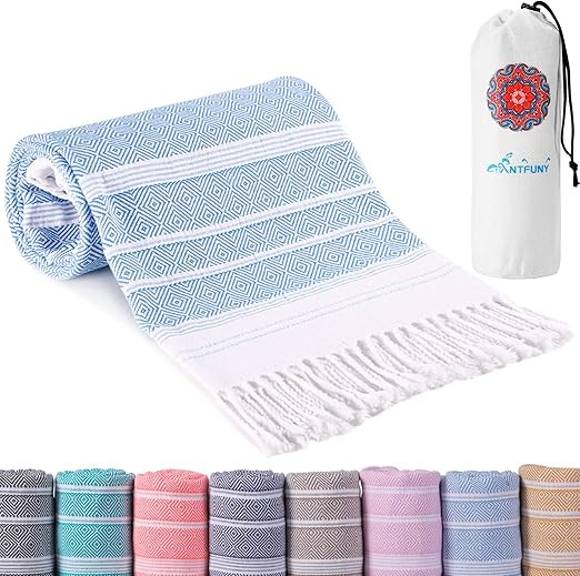 Cotton Turkish Beach Towels Quick Dry Sand Free Soft Absorbent Adult Oversized Bath Pool Swim Lon... | Amazon (US)
