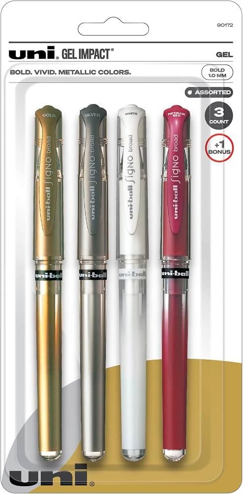 Uniball 207 Impact, 207 Signo Gel Pen, 4 Assorted Metallic Bold 1.0mm, Gel Pens, Fine Point, Smoo... | Amazon (US)