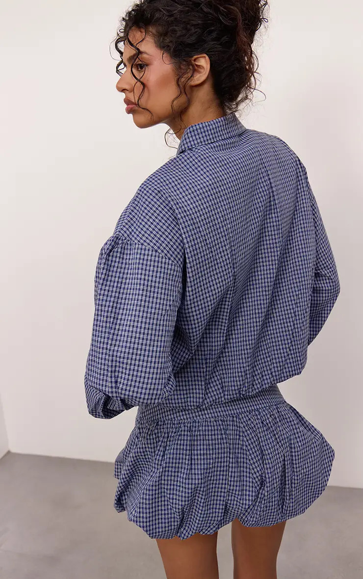 Navy Gingham Textured Woven Zip Up Jacket Co-ord | PrettyLittleThing UK