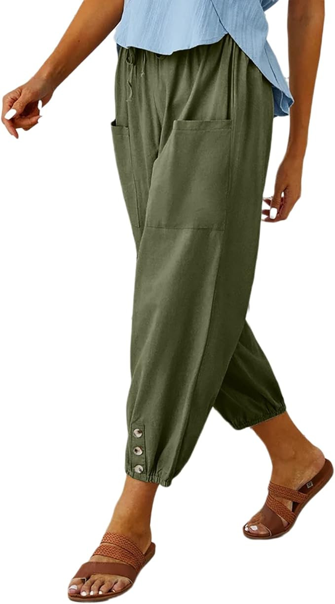 Women's Casual Lantern Tapered Harem Pants Loose Fit Style Flax Ankle Trousers Summer Baggy Slack... | Amazon (US)