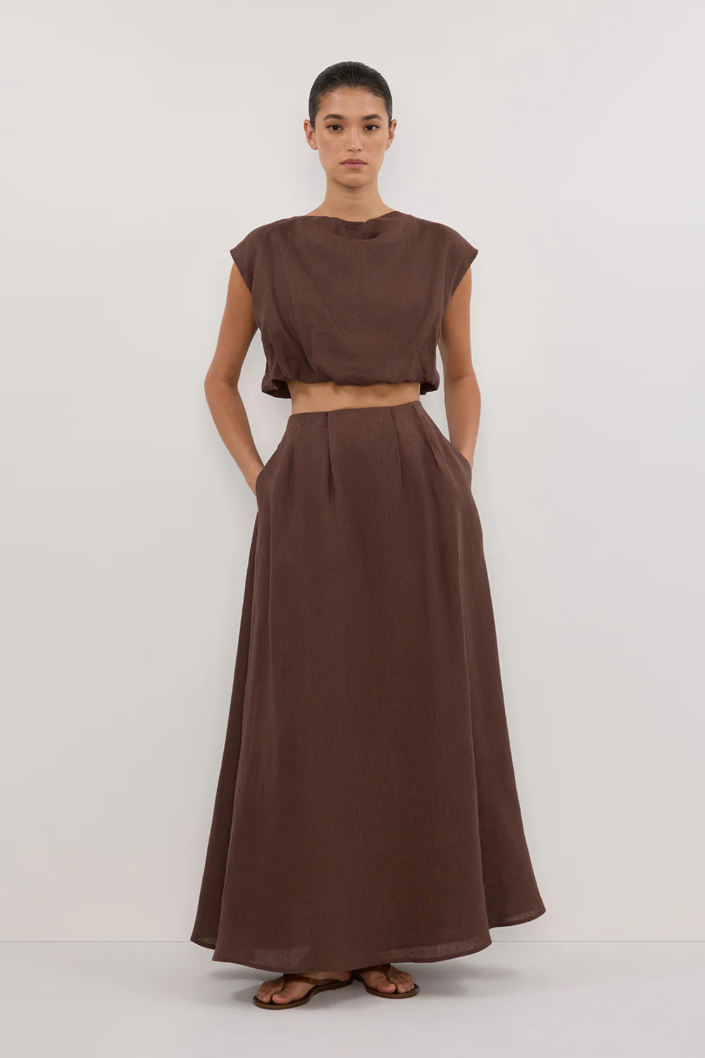 AMY CHOC LINEN MIDI SKIRT | DISSH