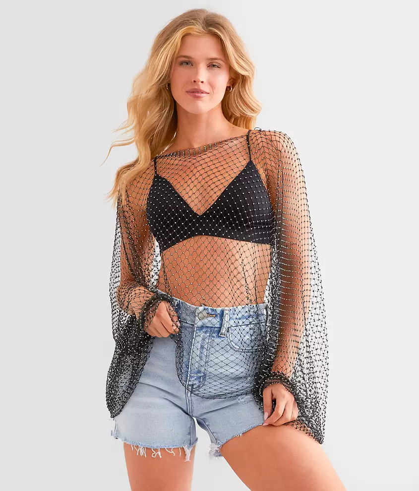 Endless Blue Rhinestone Mesh Top | Buckle