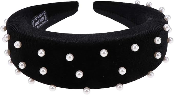 Beaupretty Pearl Sponge Vintage Wide Plain Headband Pearl Hair Hoop Hairband for Women(Black) Wom... | Amazon (UK)