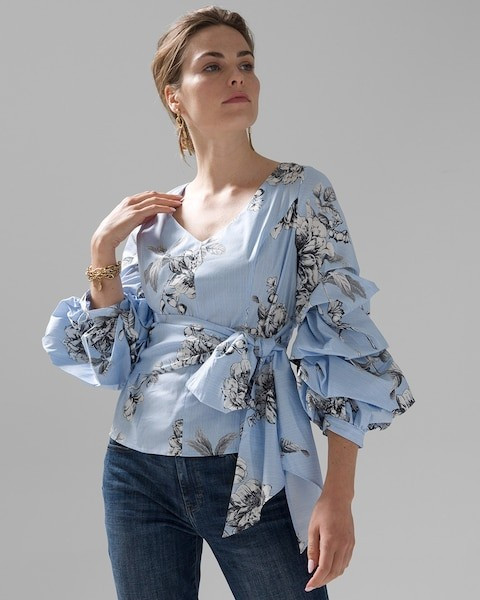 Ruffle Sleeve Poplin Blouse | White House Black Market