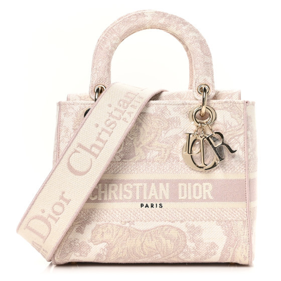 Canvas Toile De Jouy Reverse Embroidered Medium Lady D-Lite Rose | FASHIONPHILE (US)