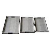 Plutus Brands Gray Wood Tray Set of 3 PU-Faux Leather | Amazon (US)