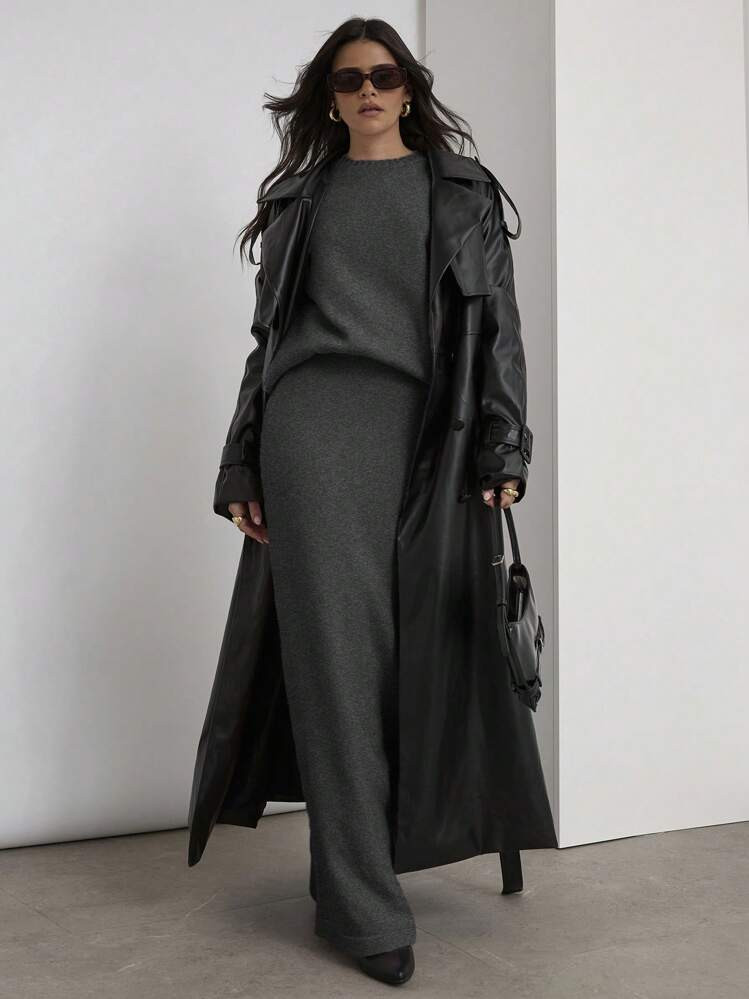 COSMINA 2pcs Women Solid Color Sweater Skirt, Minimalist Style For Casual Everyday Wear | SHEIN