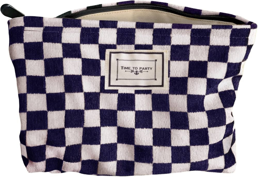 HAPPYHEIDI Women Checkered Corduroy Makeup Bag Cosmetic Pouch Purse Organiser, Canvas Lining, Cut... | Amazon (US)