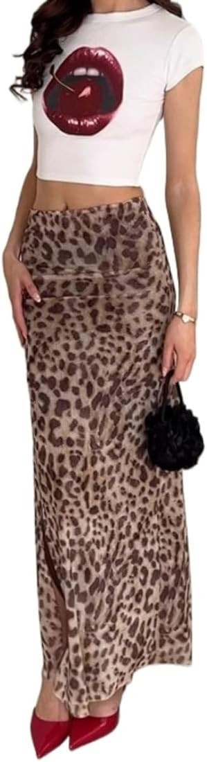 Leopard Print Skirt Cheetah Print Long Skirts for Women Trendy Y2k Summer Skirts Maxi Skirt | Amazon (US)
