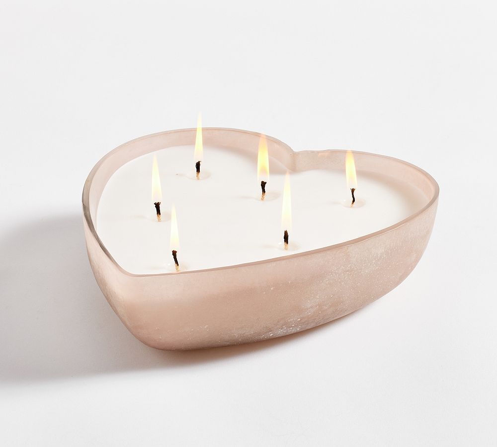 Frosted Glass Heart Candle - Rose Peony | Pottery Barn (US)