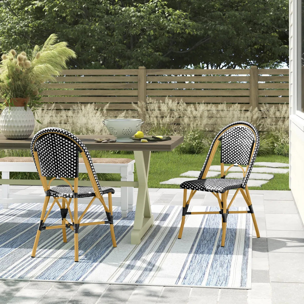 Casidy Wicker Premium All-Weather Wicker Outdoor Dining Side Chair (Set of 2) | Wayfair North America