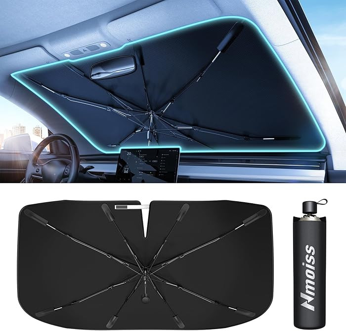 [Upgraded] Nmoiss Windshield Sun Shade Umbrella - [Vinyl Coating Heat Shield] Protect Car from Su... | Amazon (US)