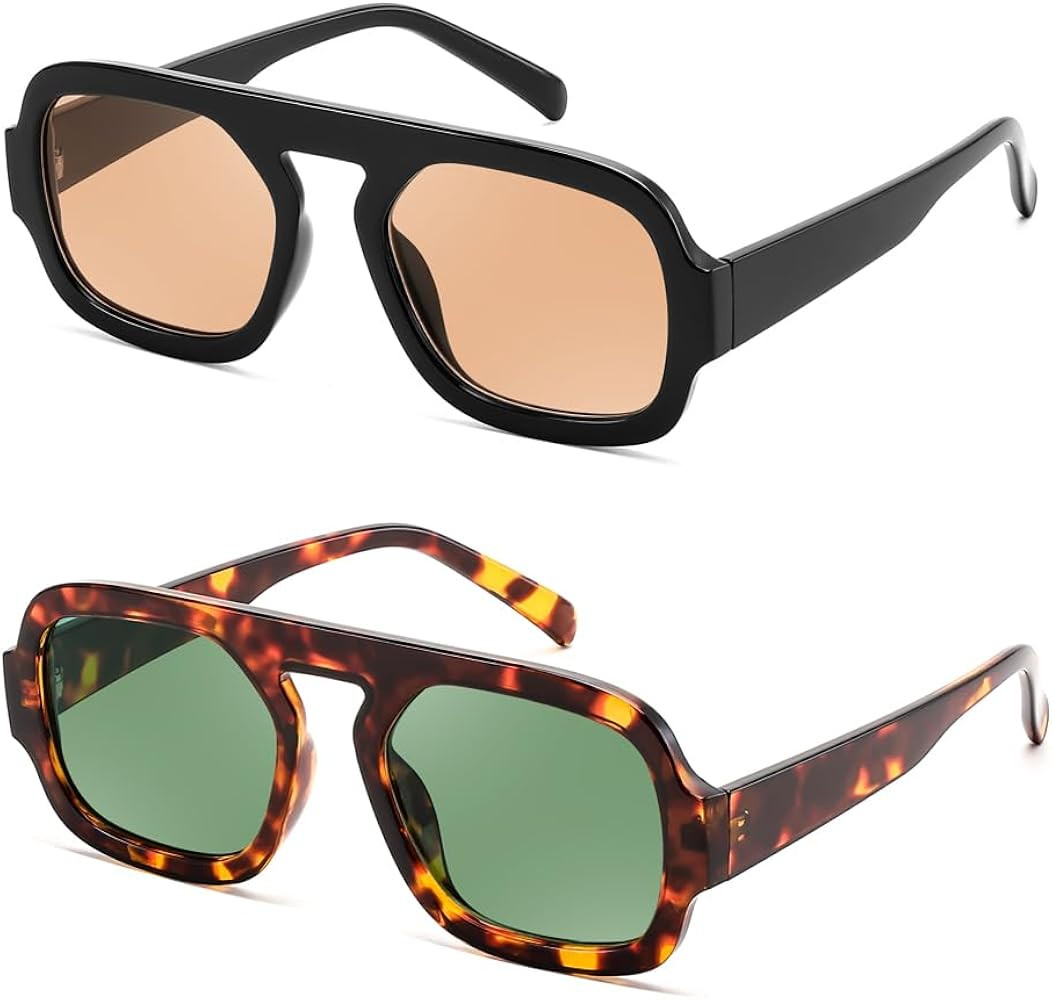 FEISEDY Trendy Square Aviator Oversize Sunglasses for Women, Vintage 70s Flat Top Shades B4175 | Amazon (US)