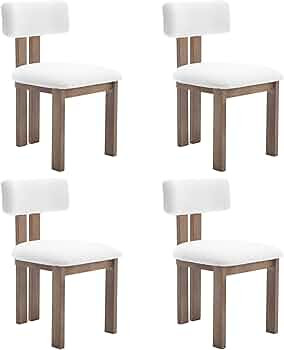 chairus Dining Chairs Set of 4 Faux Fur Diner Chairs Wood Chairs for Kitchen and Dining Room, Whi... | Amazon (US)