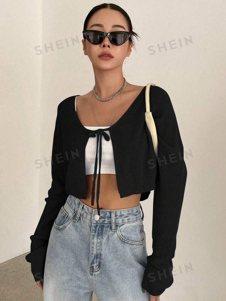 DAZY Tie Front Crop Cardigan | SHEIN