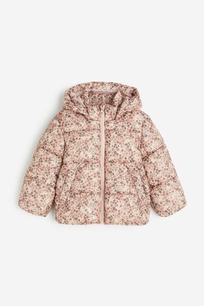 Water-repellent Puffer Jacket - Powder pink/floral - Kids | H&M US | H&M (US + CA)