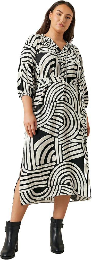 Yours Curve Women's Plus Size Abstract Print Midi Dress Black | Amazon (US)